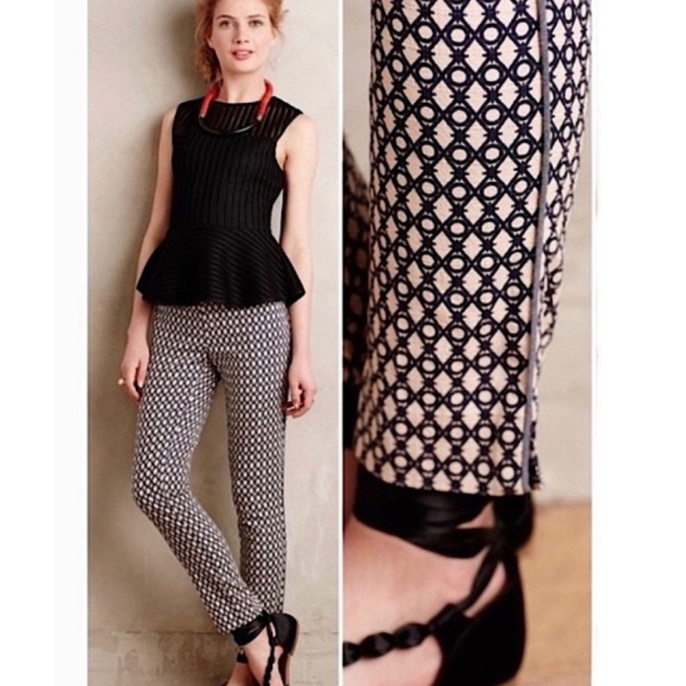 Cartonnier Charlie navy blue/cream print pants for Anthro